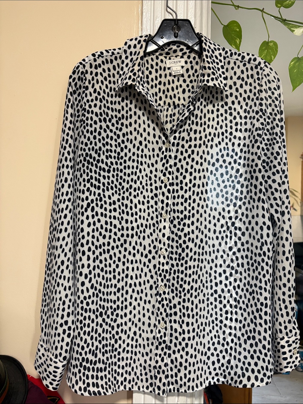 J. Crew White Button-Down Shirt with Black Dot Print